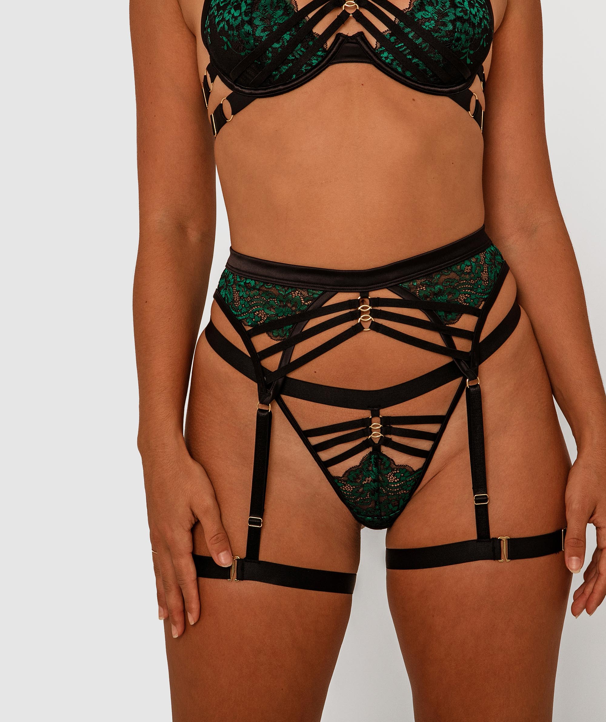 Bras N Things Night Games Art Deco Suspender Black/Green 01216202