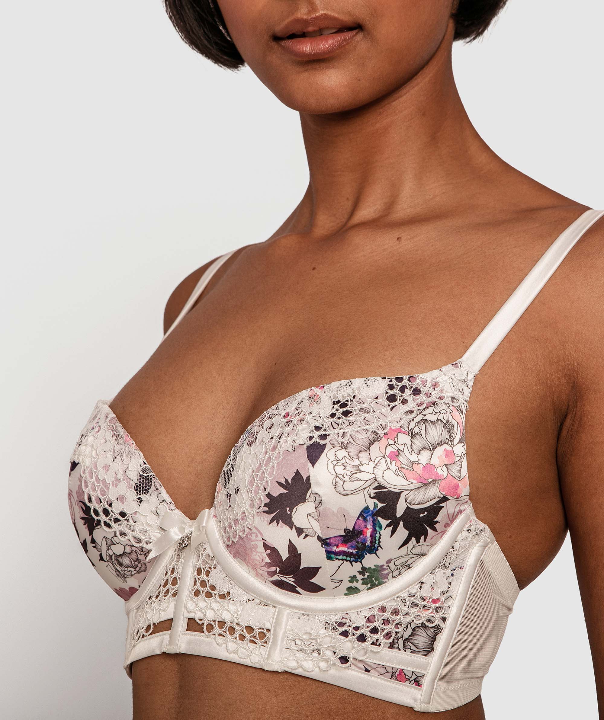 Painted Lady Plunge Push Up Bra - Floral Print