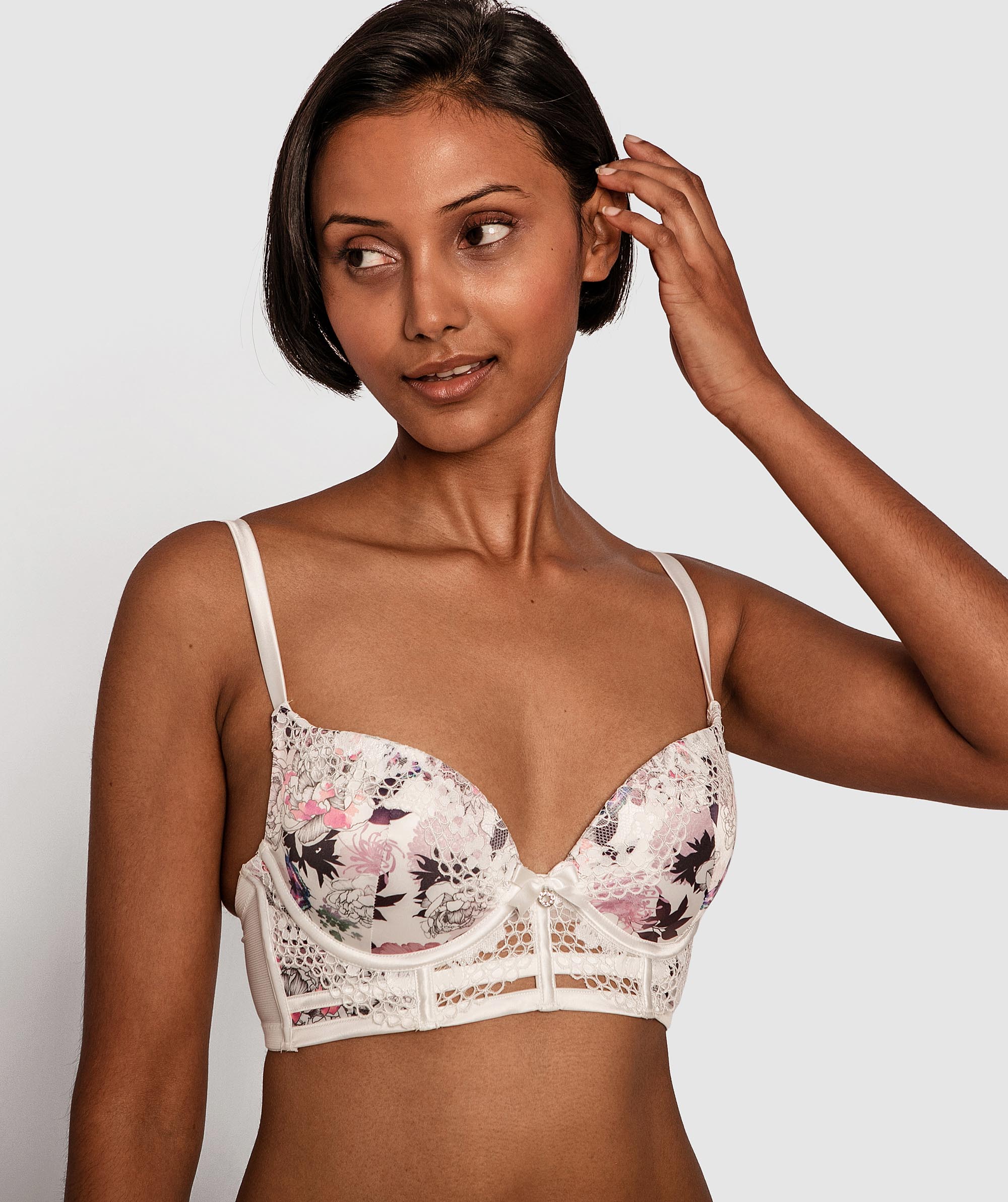 Painted Lady Plunge Push Up Bra - Floral Print