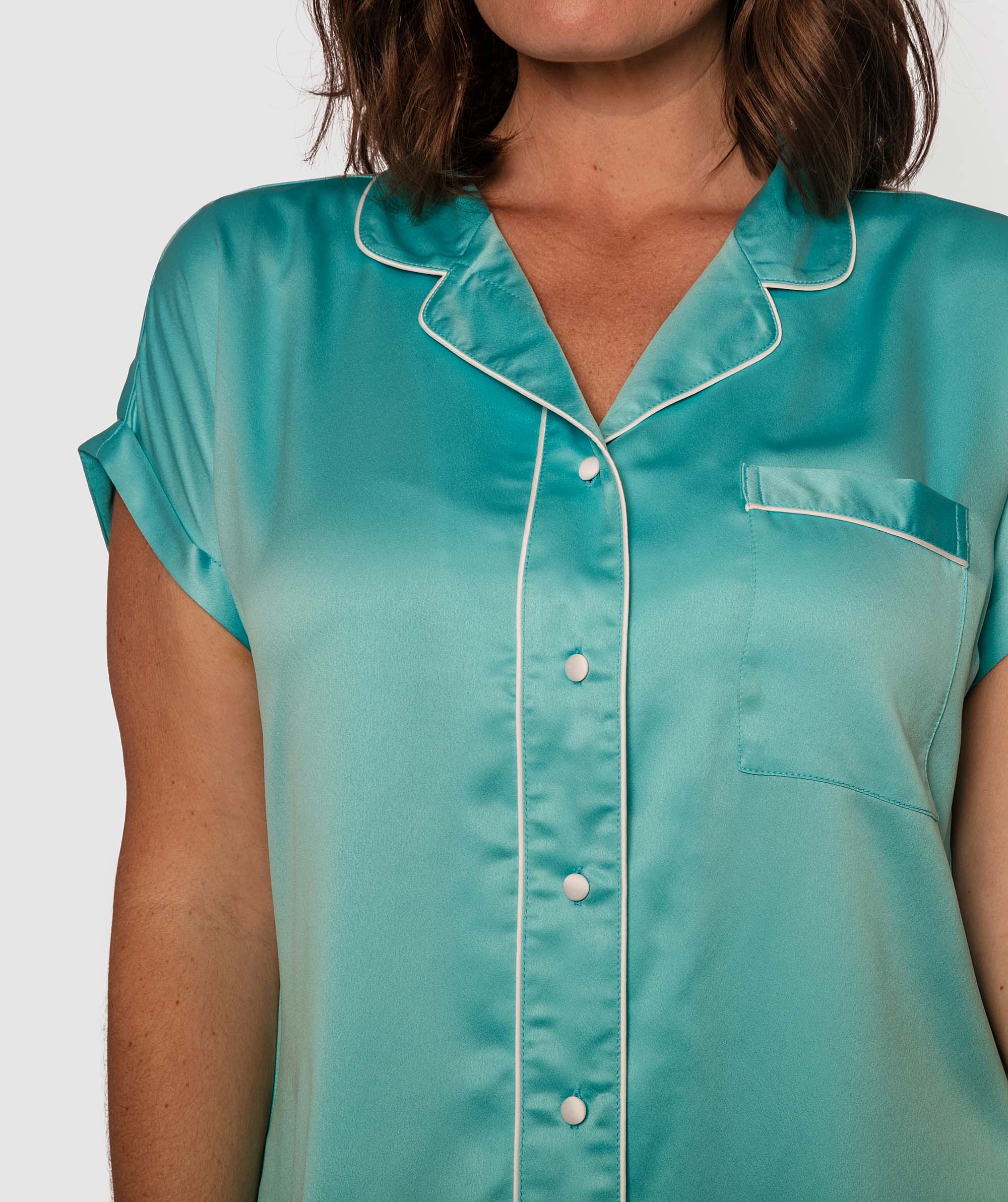 Liquid Satin Short Sleeve Sleep Shirt - Aqua