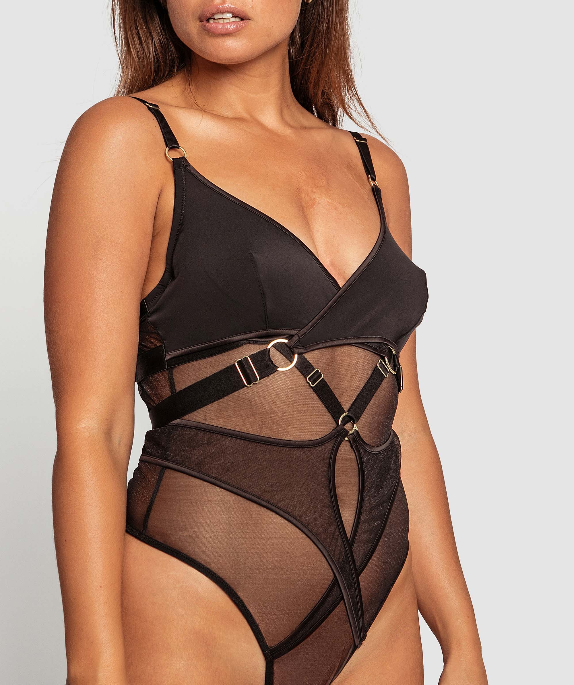 Night Games Sultry Sheers Soft Cup Bodysuit - Black