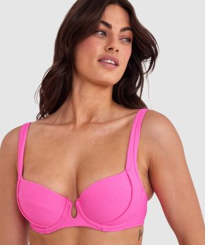 Planet Bliss Swim New Wave Double Push Up Top - Hot Pink