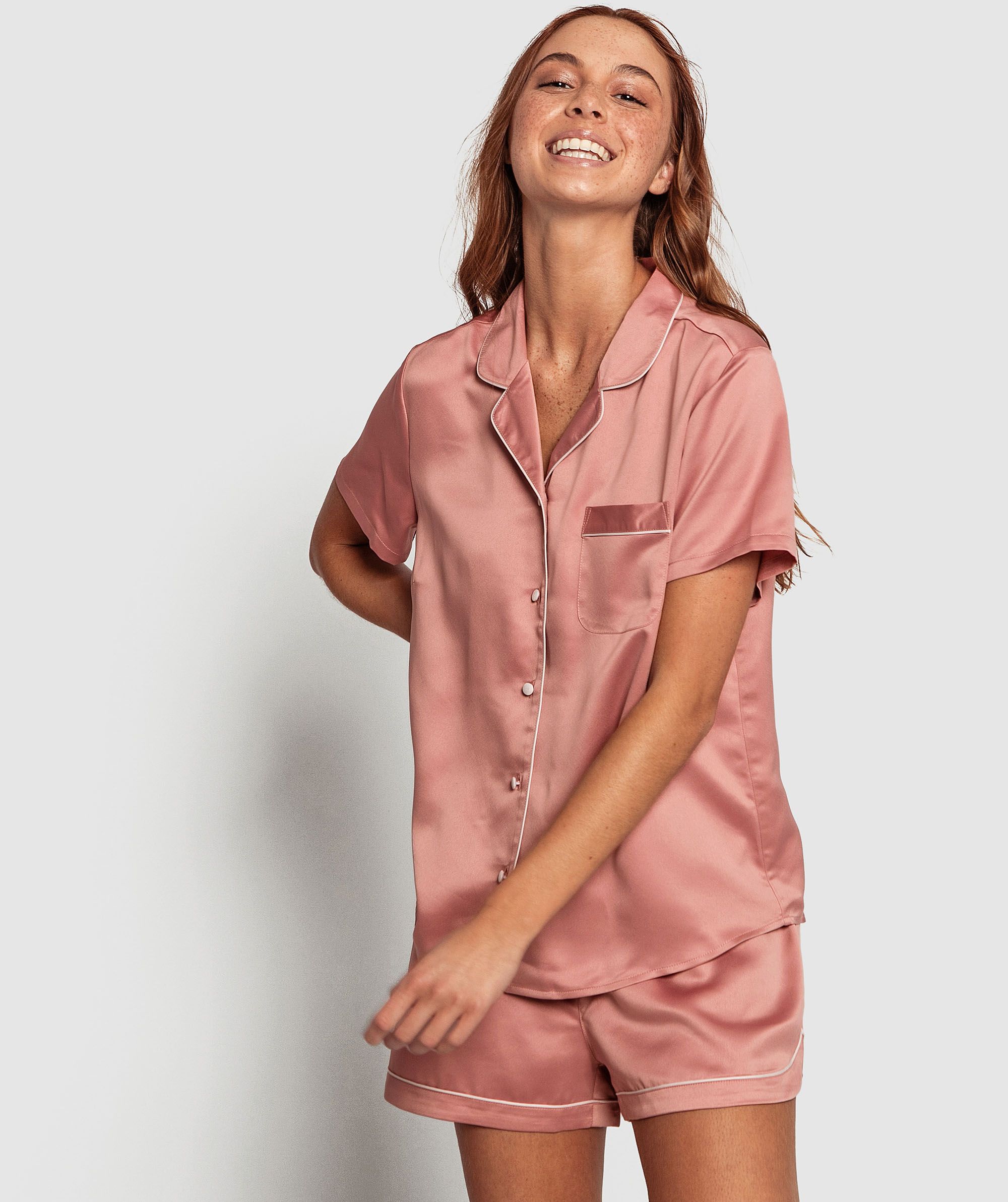 Short Sleeve Bras N Things Satin Pyjamas Glazed Satin Short Pajama