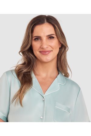Liquid Satin Short Sleeve Shirt - Light Green