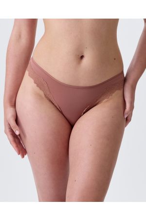 Nkd High Leg Lace Brazilian Knicker - Mocha