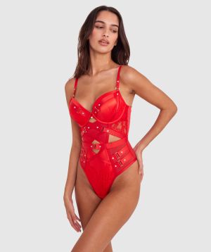 Vamp Don't You Dare Push Up Bodysuit - Red
