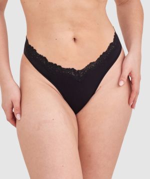 NKD High Leg Lace G String - Black
