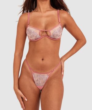 Night Games Bare All Unlined Delight & String Set - Rose/Lilac