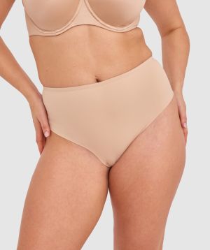 Microfibre High Waist V String Knicker - Nude
