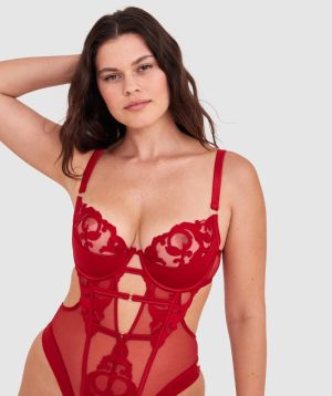 Vamp Wildest Dreams Push Up 1/4 Cup Eclipse Bodysuit-Dark Red