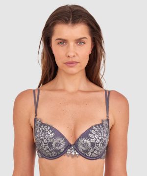 Silvia Push Up Bra - Dark Grey/Silver