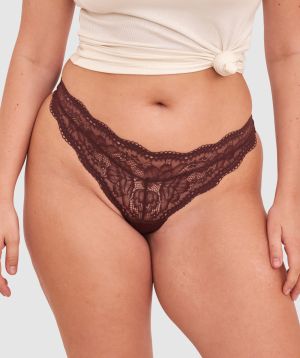 Sara High Leg G String - Dark Brown