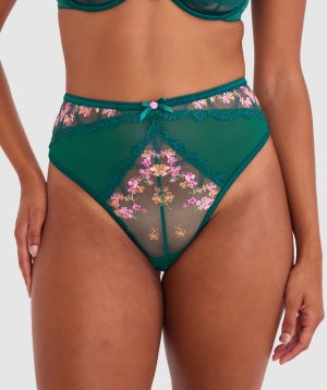 Enchanted Margaux High Waist G String - Dark Green/ Multicolour