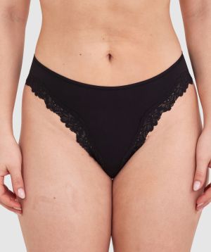 NKD High Leg Lace Brazilian Knicker - Black