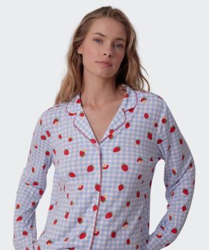 Strawberry Patch Long Sleeve - Light Blue/ Print
