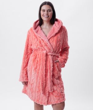 Maxine Short Hooded Gown - Dark Coral