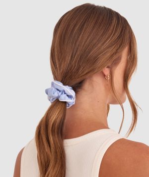 Scrunchie With Piping - Pale Blue/Ivory