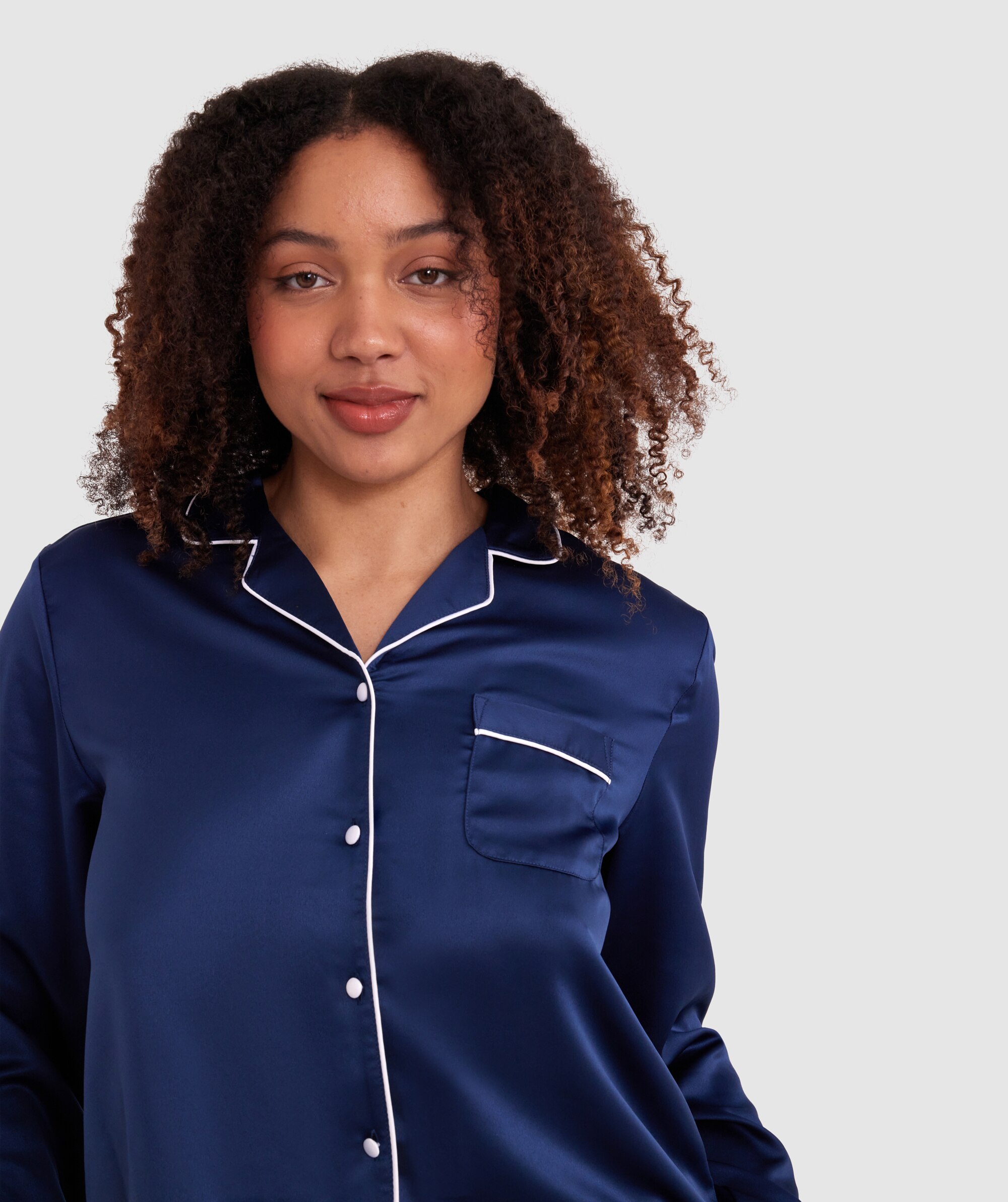 Bras N Things Liquid Satin Long Sleeve Top Navy 01344602