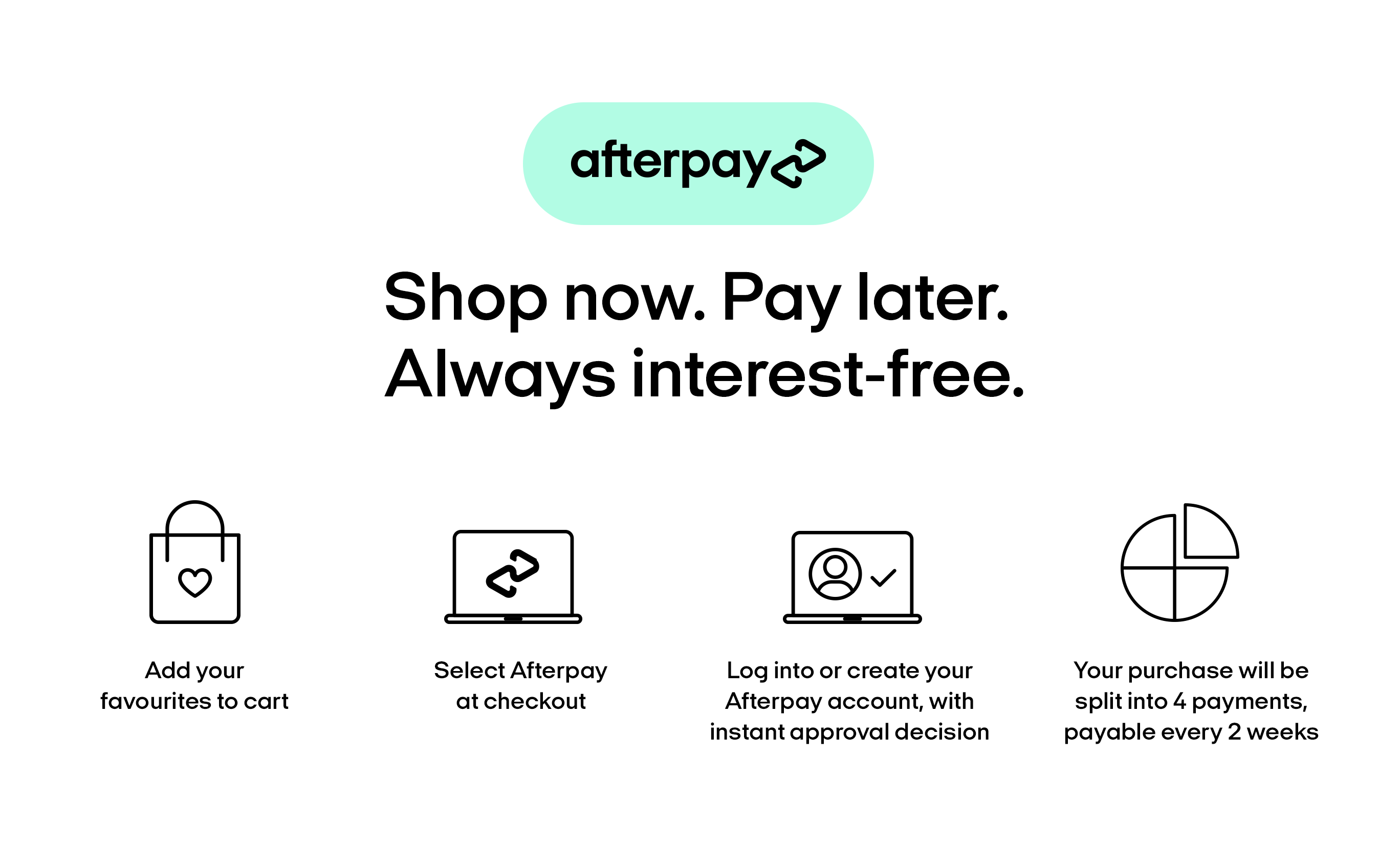 Afterpay. Shop now. Pay later. Always interest-free. 