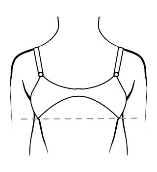 Depiction of a bra band that rides up/sits too high