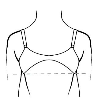 Depiction of a bra band that rides up/sits too high
