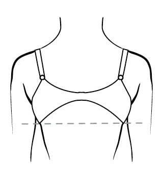 Depiction of a bra band that rides up/sits too high